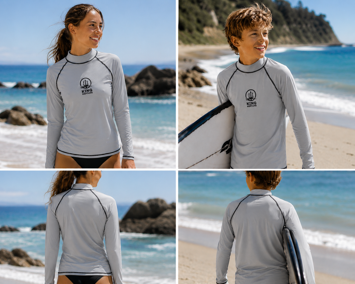 King Neptune Titanium Grey Long Sleeve Rash Vest - UPF 50