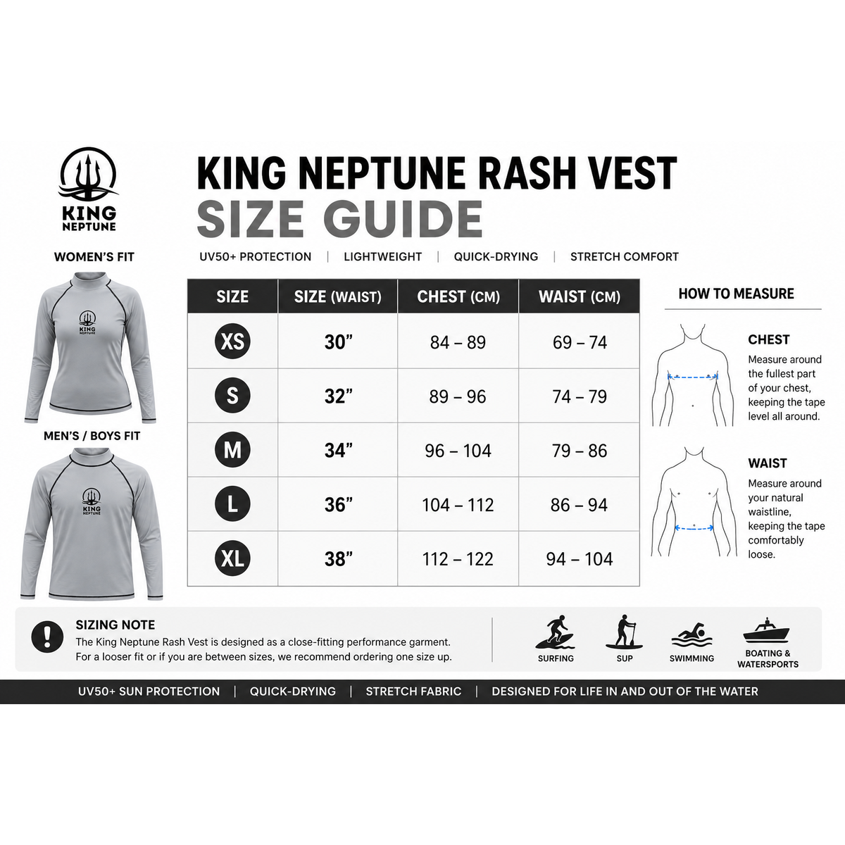 King Neptune Titanium Grey Long Sleeve Rash Vest - UPF 50