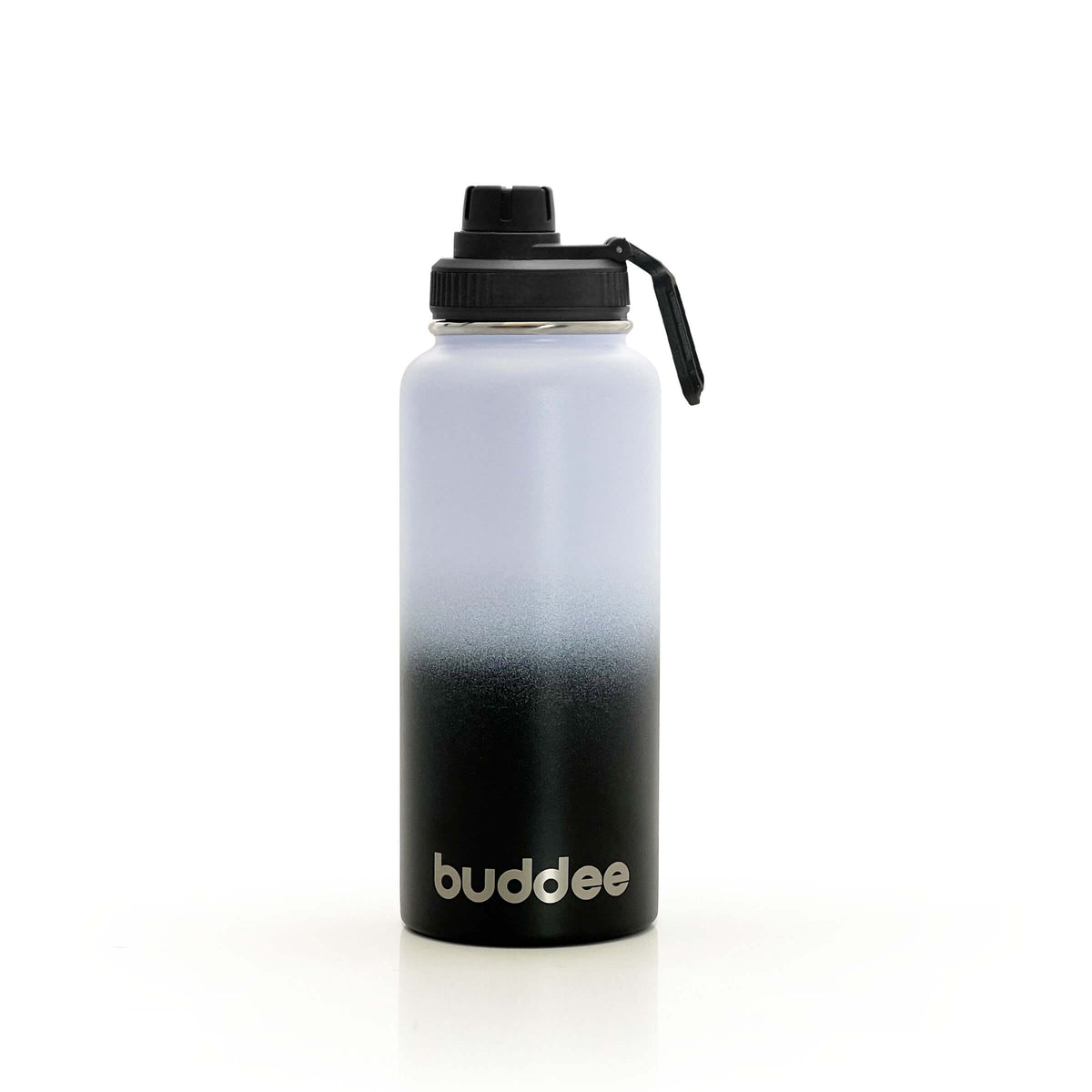 Buddee Bottle 960ml Stainless Steel, insulated, double-walled bottle wide mouth with spout lid (Pure white or Black fade)