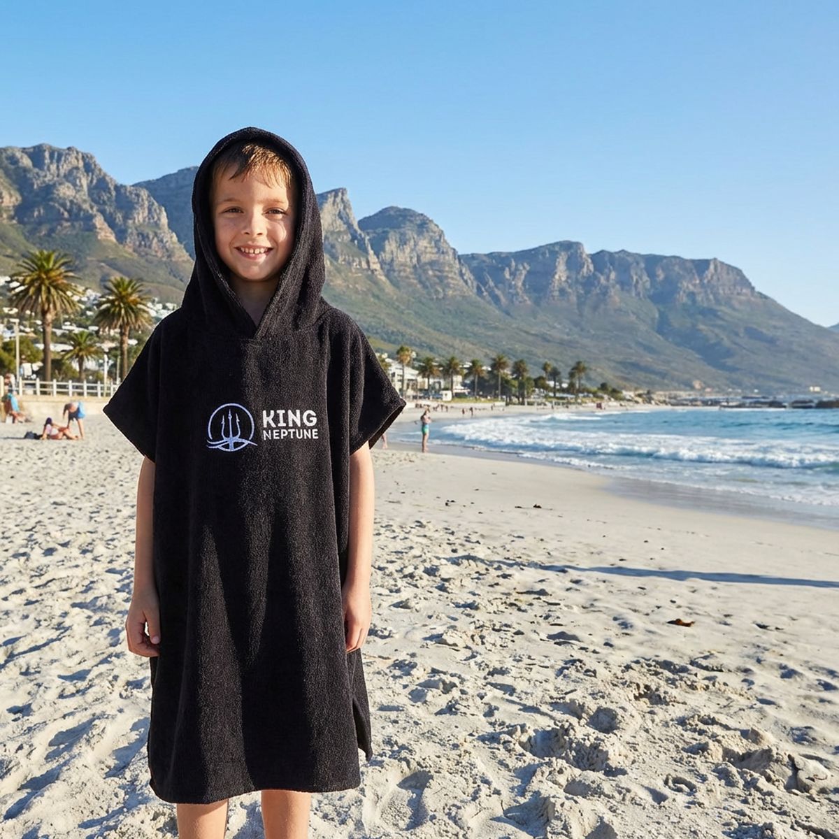 beach poncho drying off after swimming